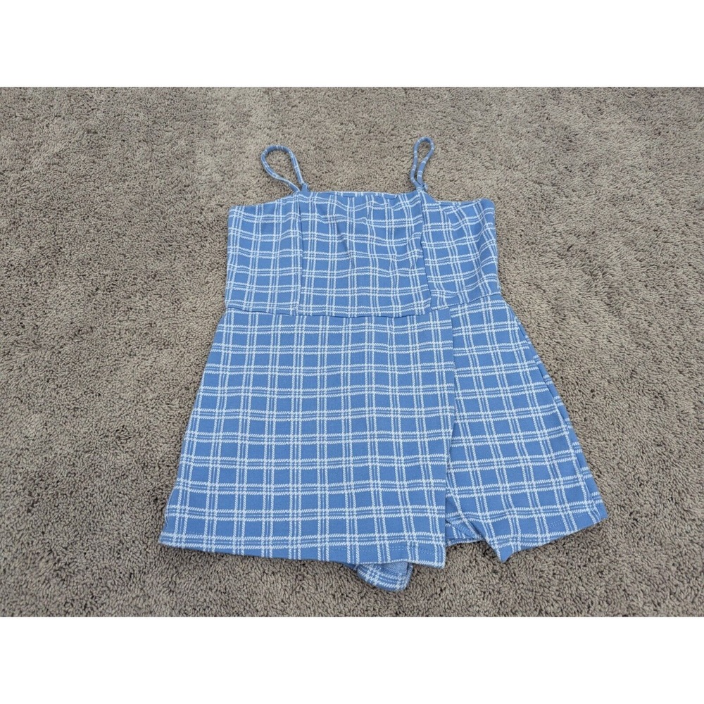 Altar'd State Romper Women's Large Lined Short Spaghetti Strap Plaid Blue